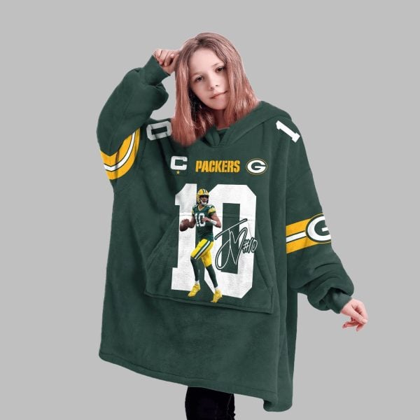 2025 Jordan Love 10 Packers Blanket Hoodie 4