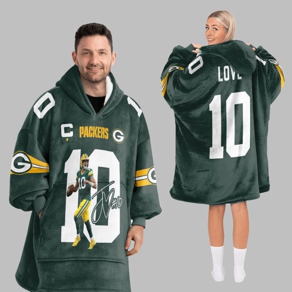 2025 Jordan Love 10 Packers Blanket Hoodie 5