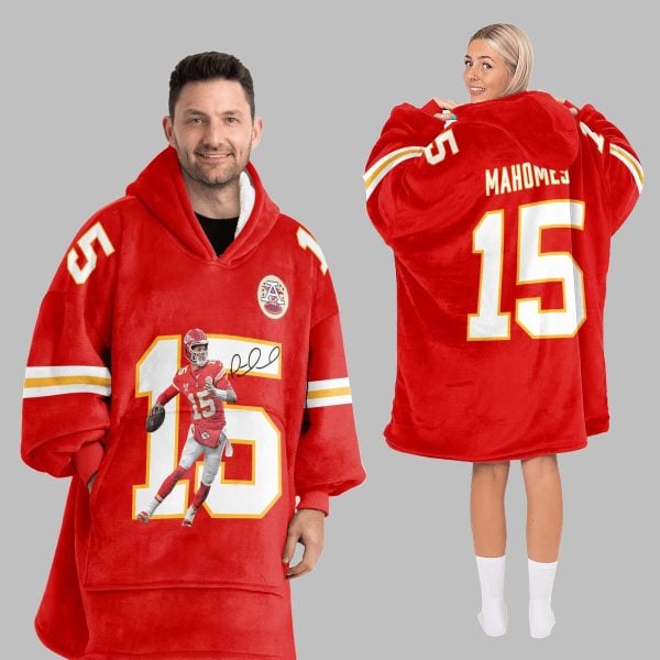 2025 KC Chiefs Mahomes 15 Blanket Hoodie 2