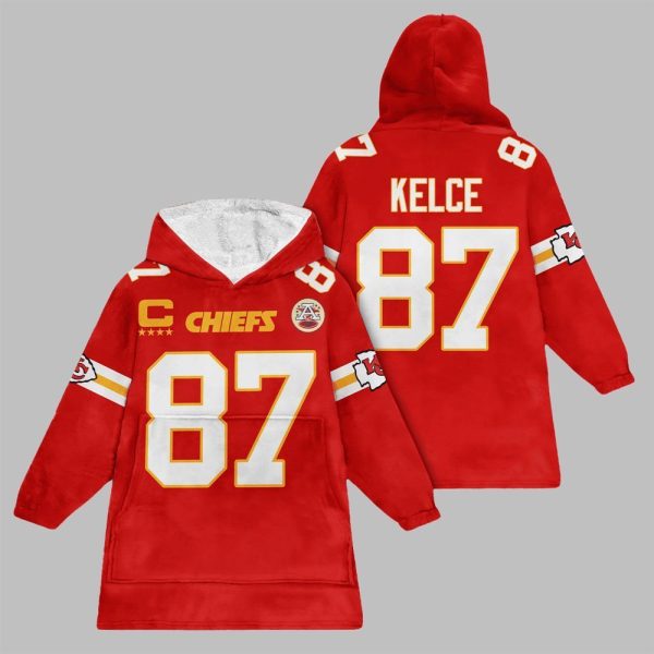 2025 Kelce 77 Captain Kansas City Football Blanket Hoodie 1