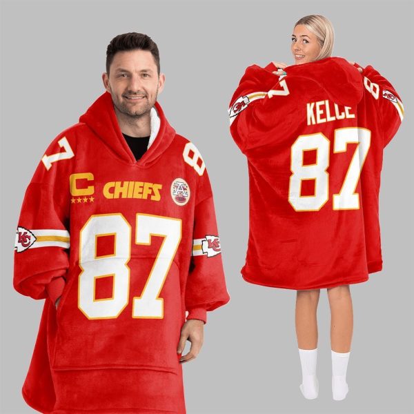 2025 Kelce 77 Captain Kansas City Football Blanket Hoodie 5