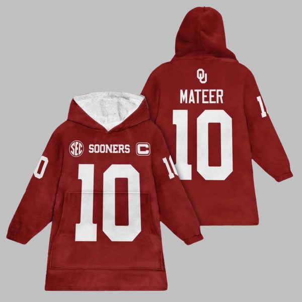 2025 Mateer 10 Oklahoma Football Blanket Hoodie 1