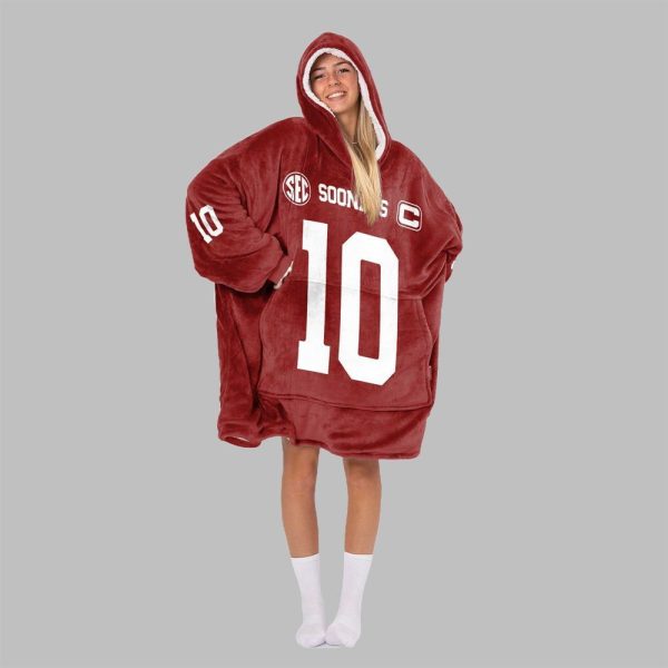 2025 Mateer 10 Oklahoma Football Blanket Hoodie 3
