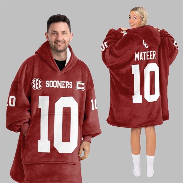 2025 Mateer 10 Oklahoma Football Blanket Hoodie 5