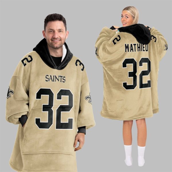 2025 Mathieu 32 New Orleans Football Blanket Hoodie 4