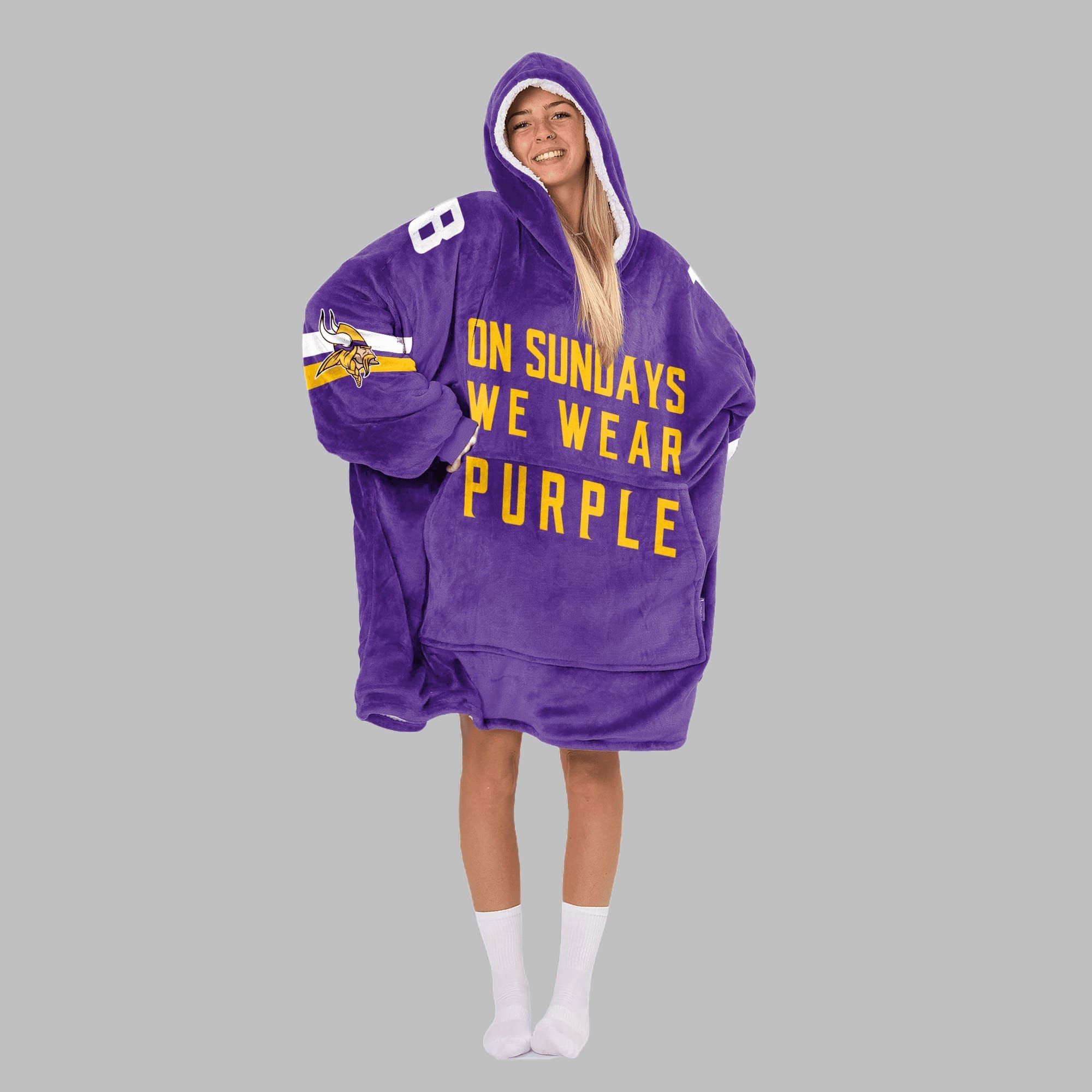 2025 Minnesota On Sundays We Wear Purple Blanket Hoodie 3 2025 Minnesota On Sundays We Wear Purple Blanket Hoodie 5
