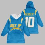 2025 Chargers Bolt Up Herbert 10 Blanket Hoodie