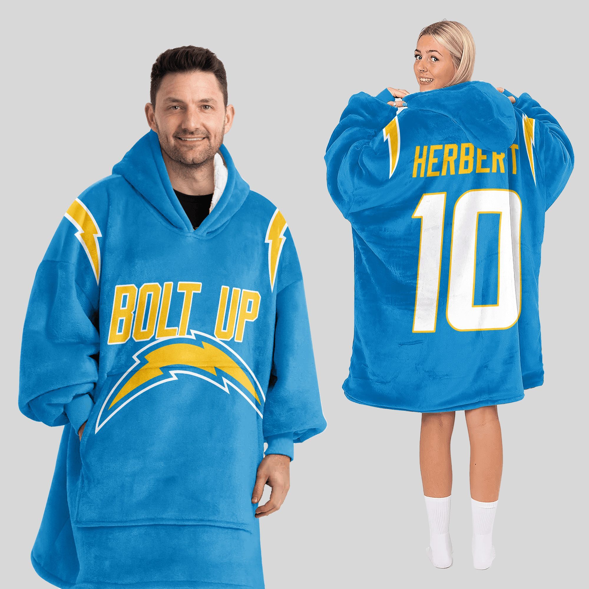 2025 Chargers Bolt Up Herbert 10 Blanket Hoodie 2025 Chargers Bolt Up Herbert 10 Blanket Hoodie