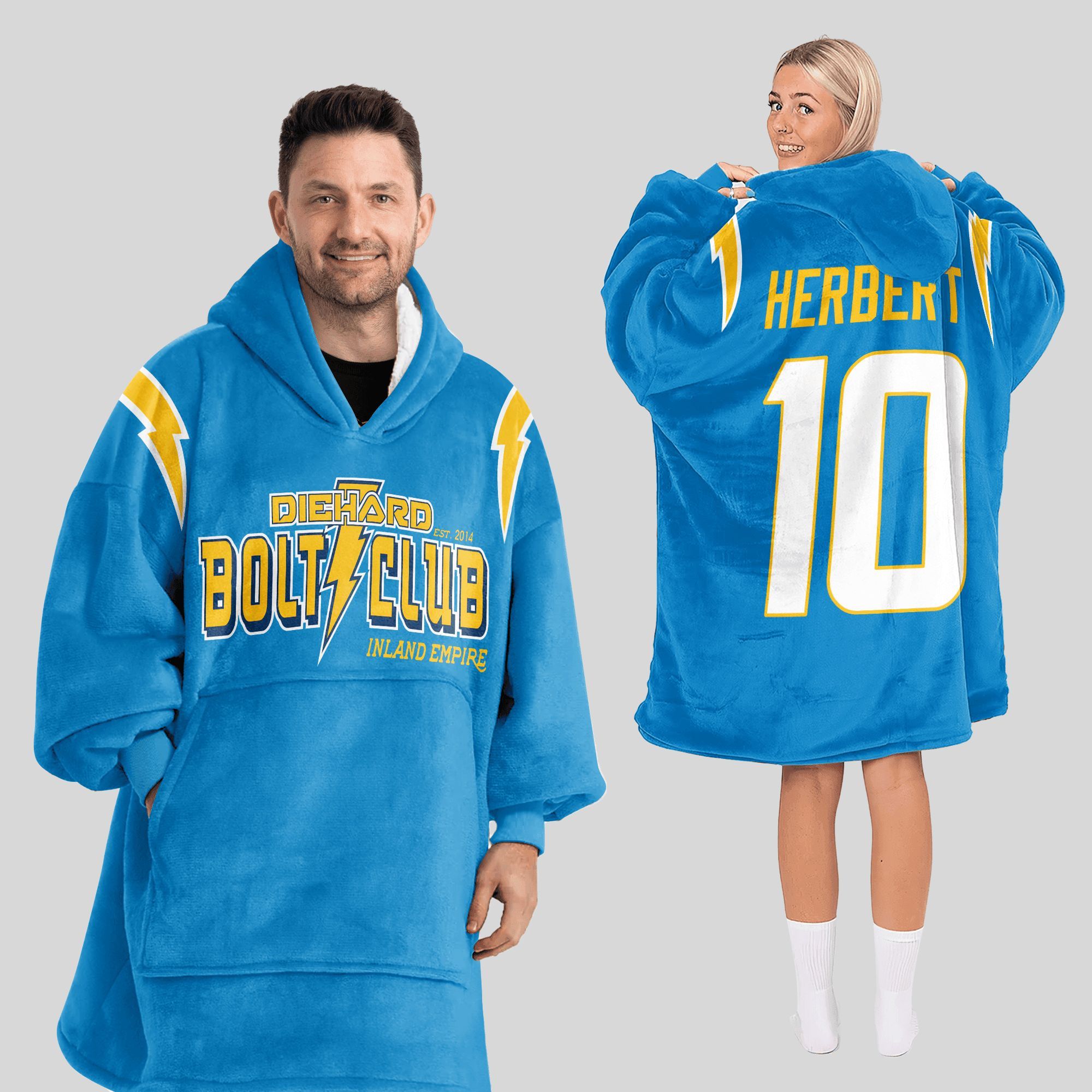 2025 Chargers Die Hard Bolt Club Inland Empire Blanket Hoodie 2025 Chargers Die Hard Bolt Club Inland Empire Blanket Hoodie
