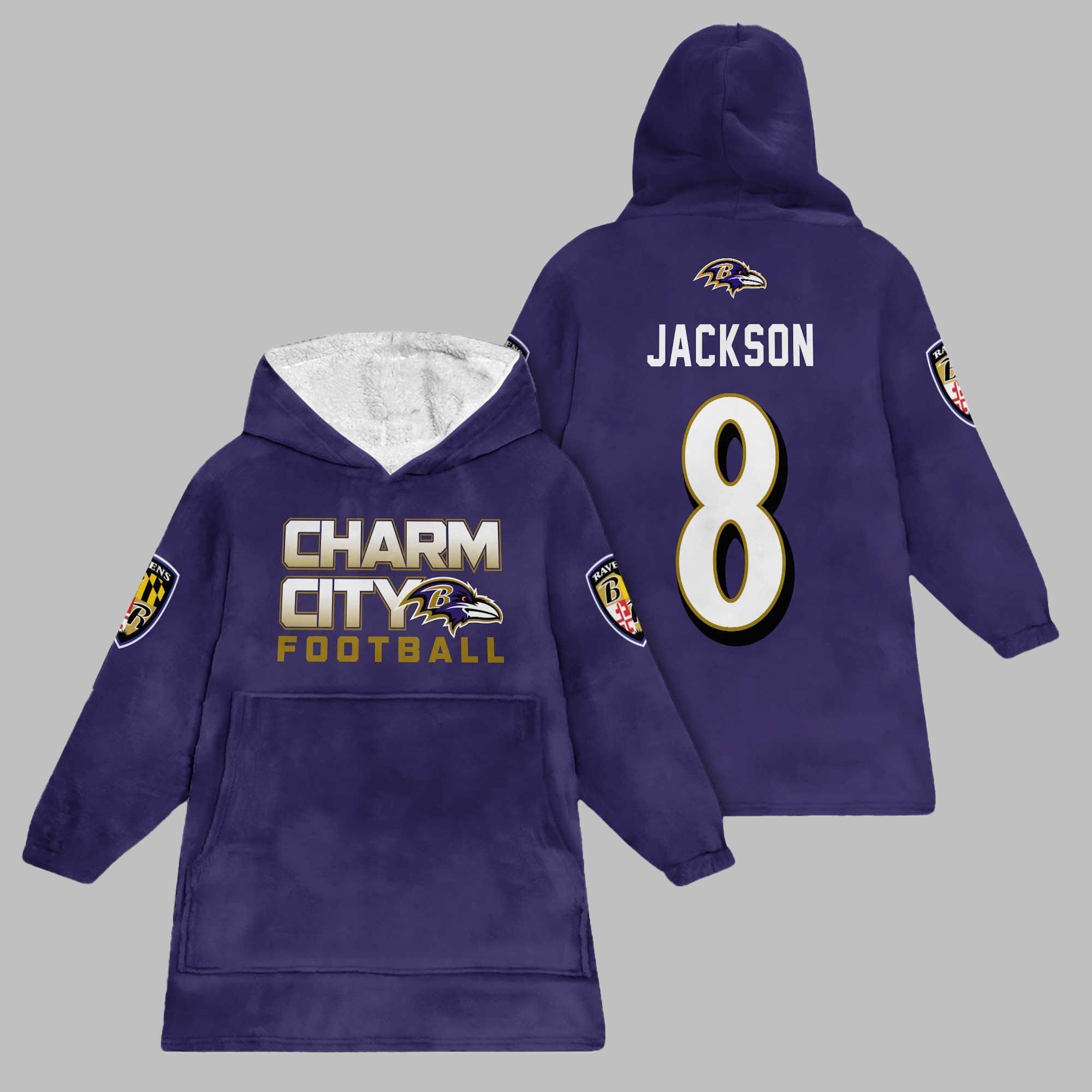 2025 Ravens Charm City Football 8 Jackson Blanket Hoodie 1 2025 Ravens Charm City Football 8 Jackson Blanket Hoodie 1