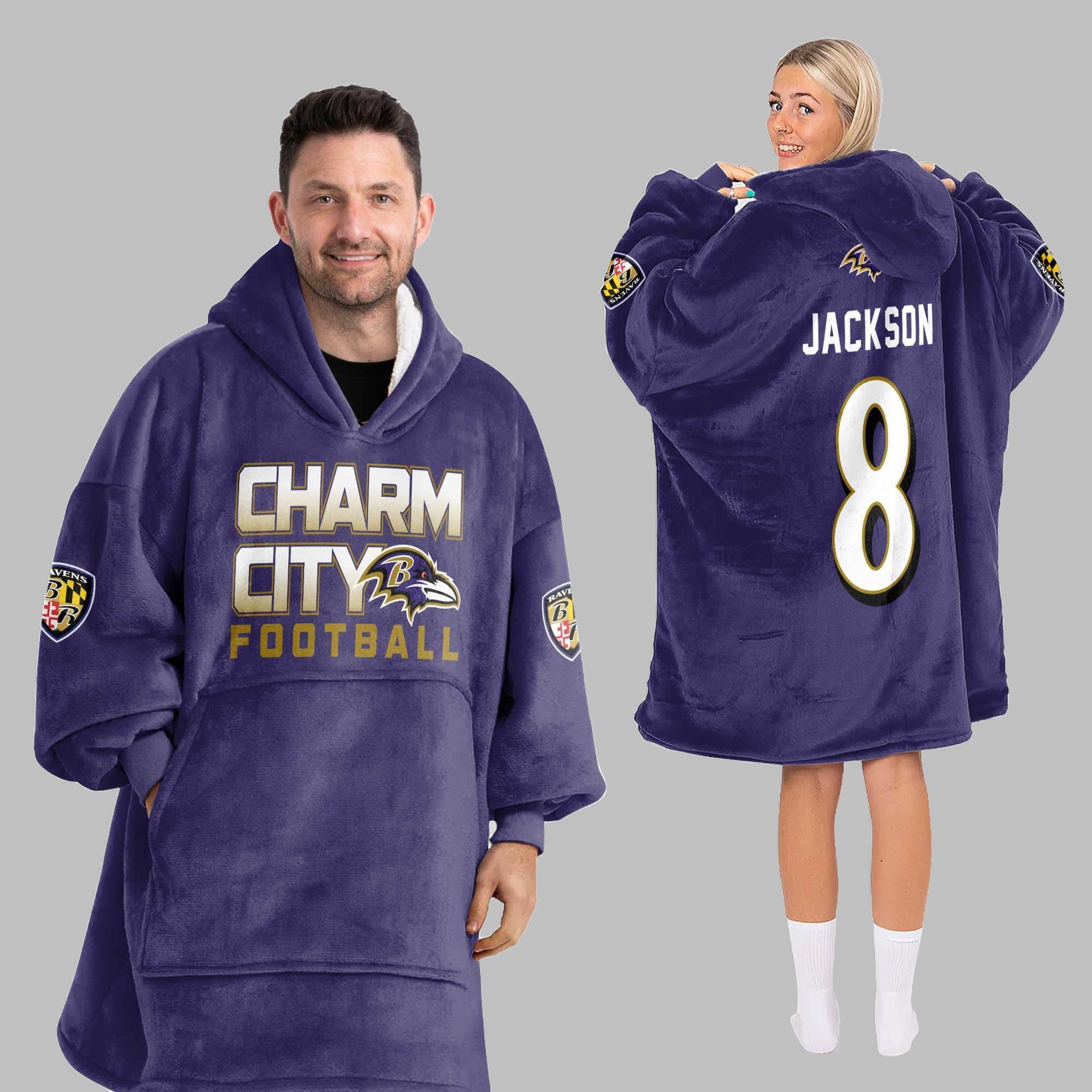 2025 Ravens Charm City Football 8 Jackson Blanket Hoodie 2 2025 Ravens Charm City Football 8 Jackson Blanket Hoodie 2