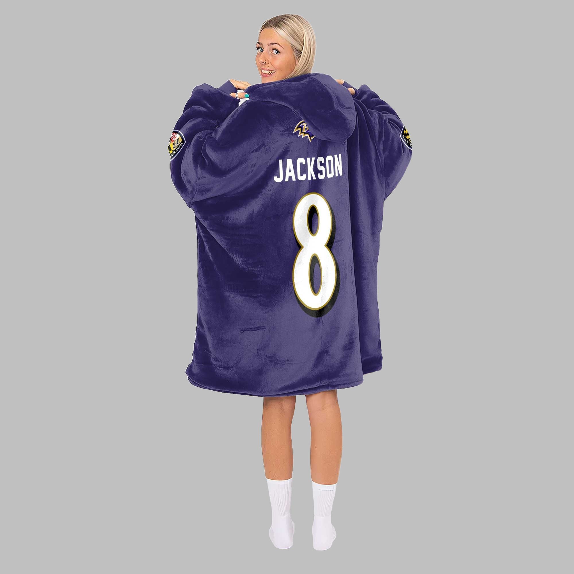 2025 Ravens Charm City Football 8 Jackson Blanket Hoodie 5 2025 Ravens Charm City Football 8 Jackson Blanket Hoodie 5