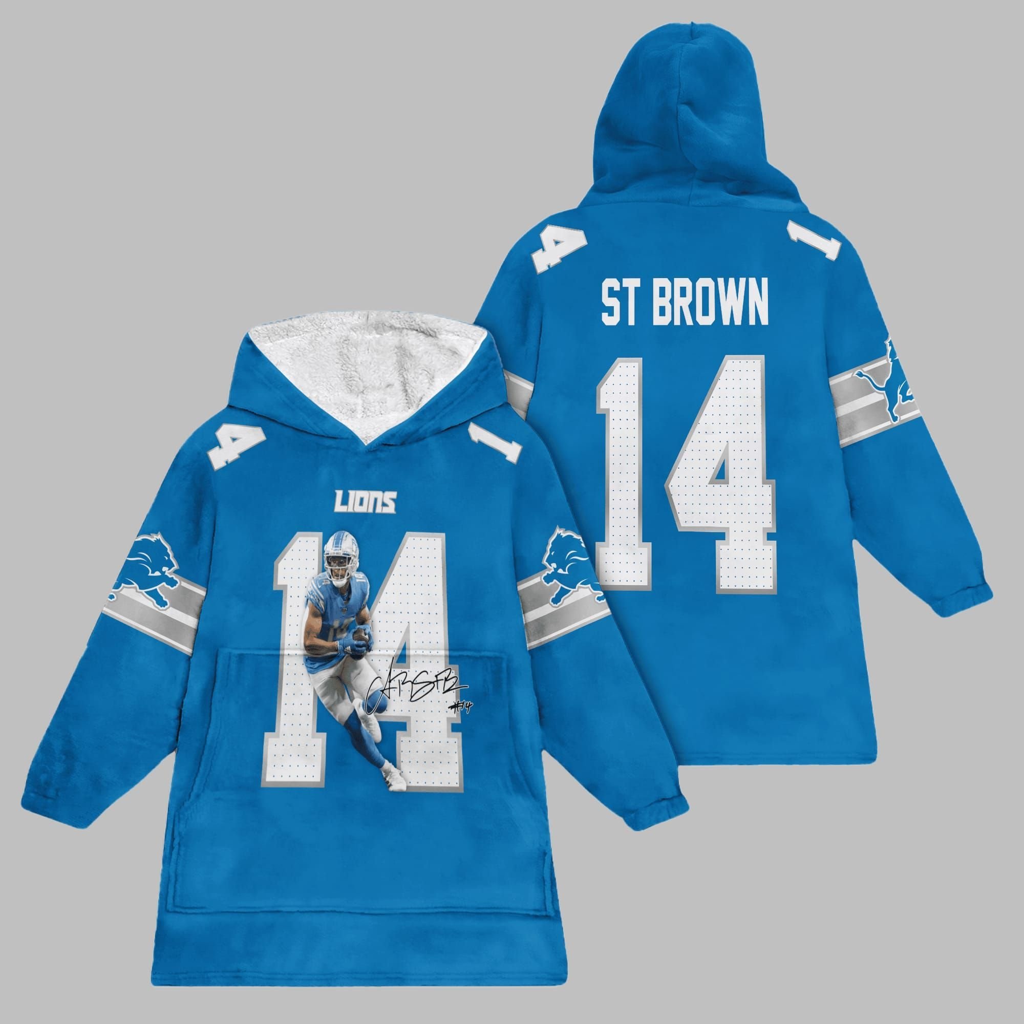 2025 ST Brown 14 Lions Blanket Hoodie 1 2025 ST Brown 14 Lions Blanket Hoodie 1