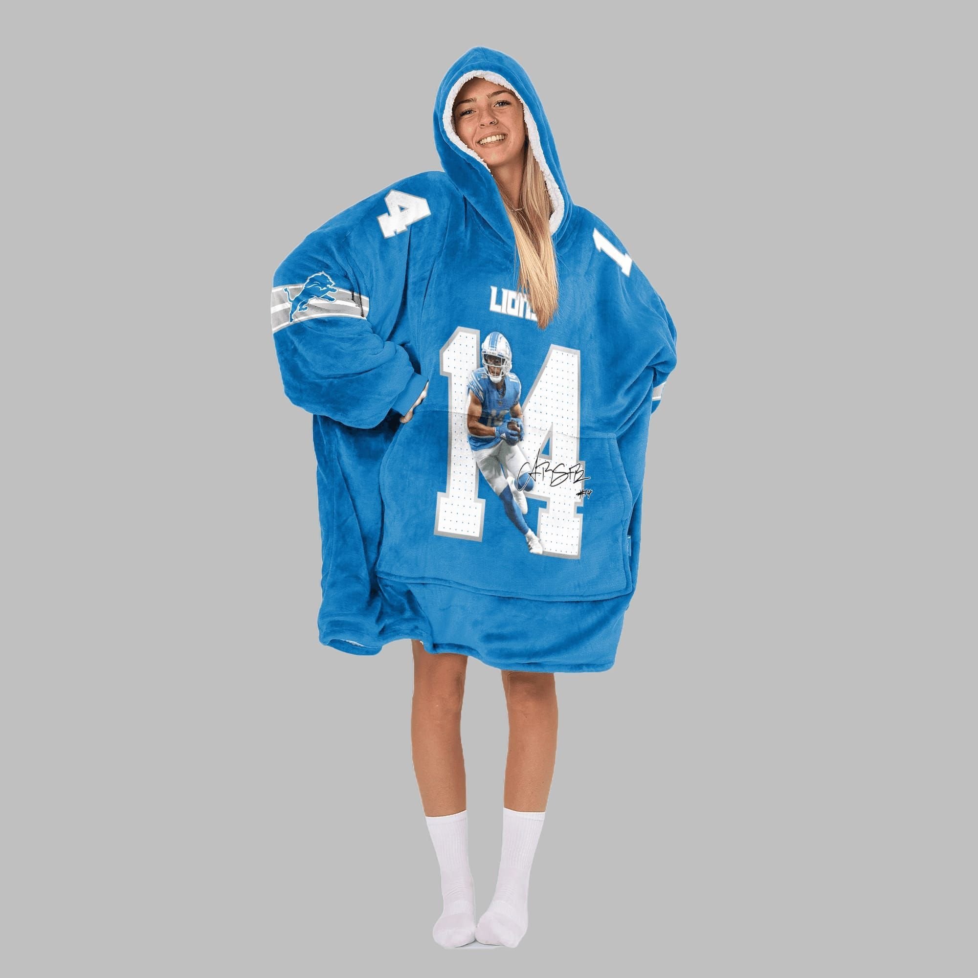 2025 ST Brown 14 Lions Blanket Hoodie 4 2025 ST Brown 14 Lions Blanket Hoodie 4
