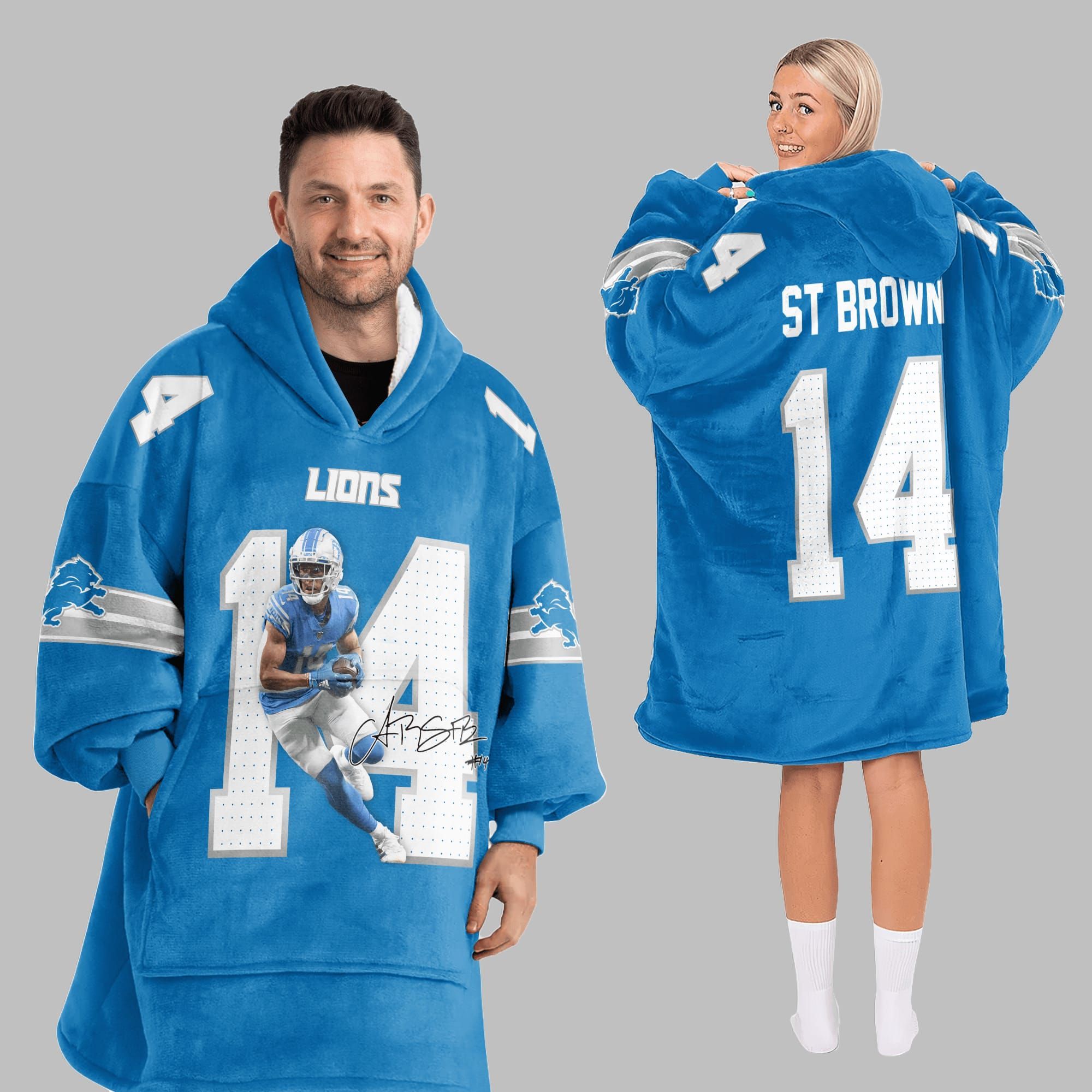 2025 ST Brown 14 Lions Blanket Hoodie 5 2025 ST Brown 14 Lions Blanket Hoodie 5