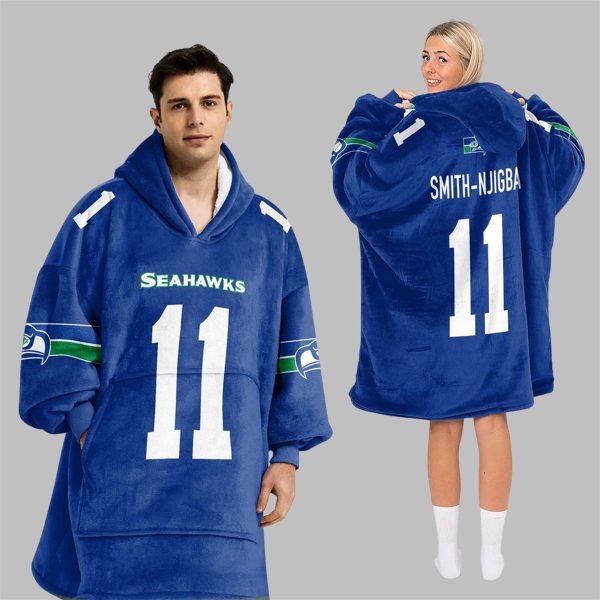 2025 Smith Njigba 11 Seattle Football Blanket Hoodie 1