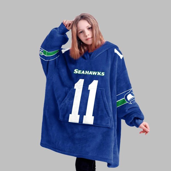 2025 Smith Njigba 11 Seattle Football Blanket Hoodie 3
