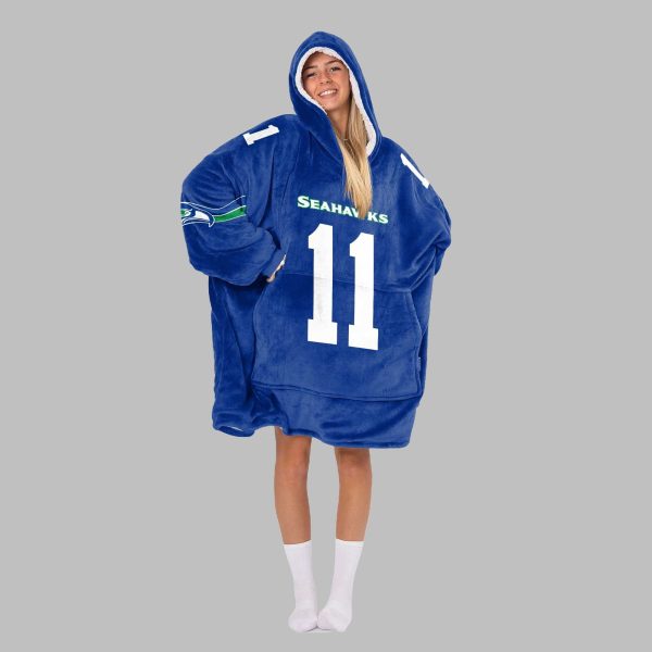 2025 Smith Njigba 11 Seattle Football Blanket Hoodie 4