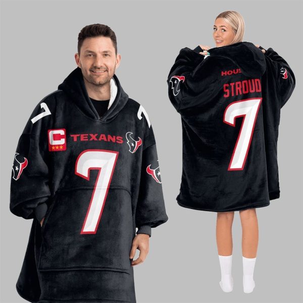 2025 Stroud 7 Captain Texans Football Blanket Hoodie 10