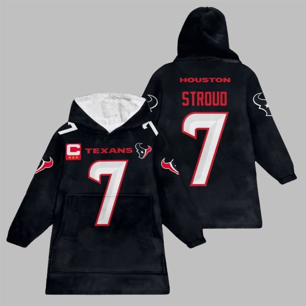 2025 Stroud 7 Captain Texans Football Blanket Hoodie 6