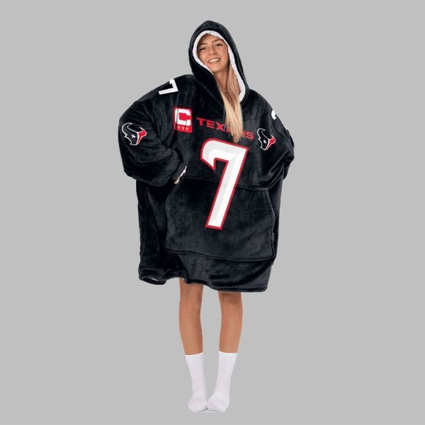 2025 Stroud 7 Captain Texans Football Blanket Hoodie 7