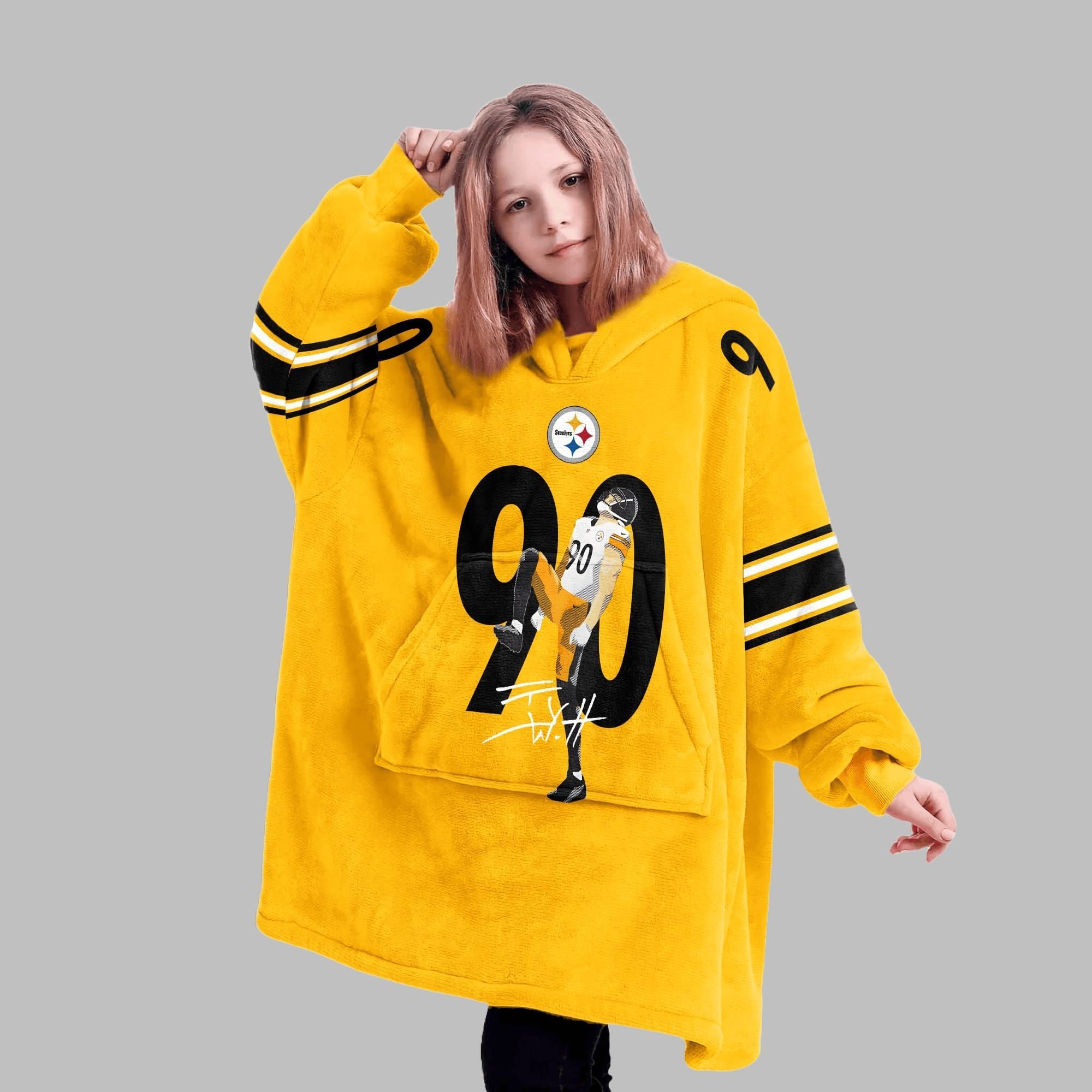2025 TJ Watt 9 Pittsburgh Blanket Hoodie 2 2025 TJ Watt 9 Pittsburgh Blanket Hoodie 2
