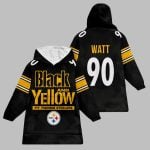 2025 TJ Watt 90 Black And Yellow Steelers Blanket Hoodie