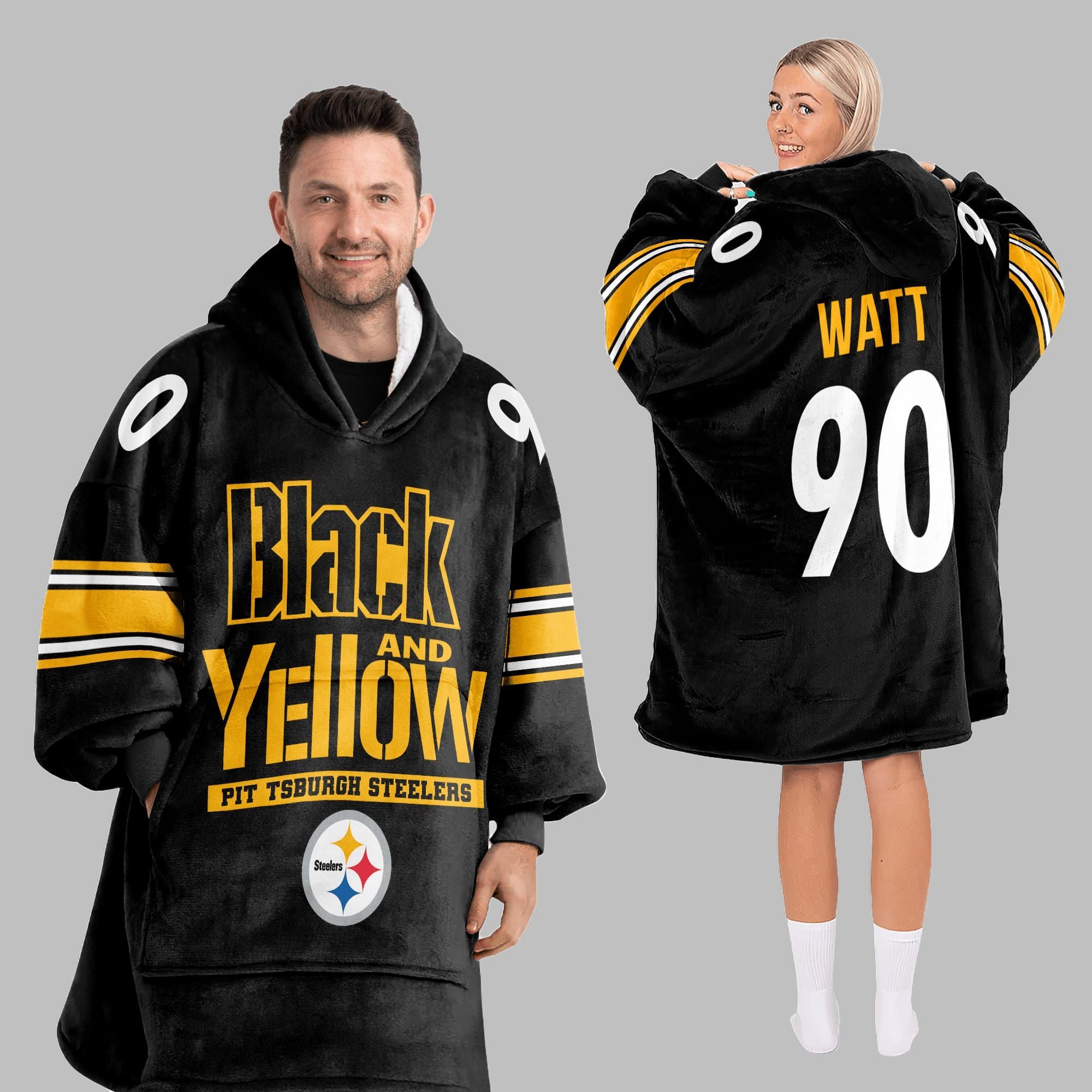 2025 TJ Watt 90 Black And Yellow Steelers Blanket Hoodie 2 2025 TJ Watt 90 Black And Yellow Steelers Blanket Hoodie 2