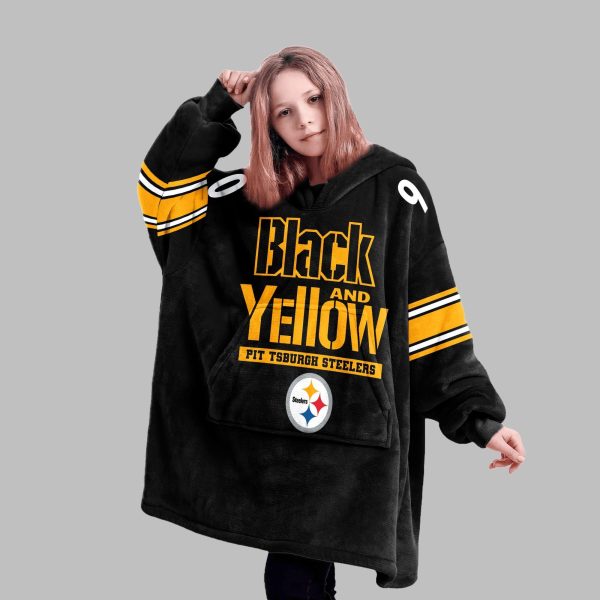 2025 TJ Watt 90 Black And Yellow Steelers Blanket Hoodie 3