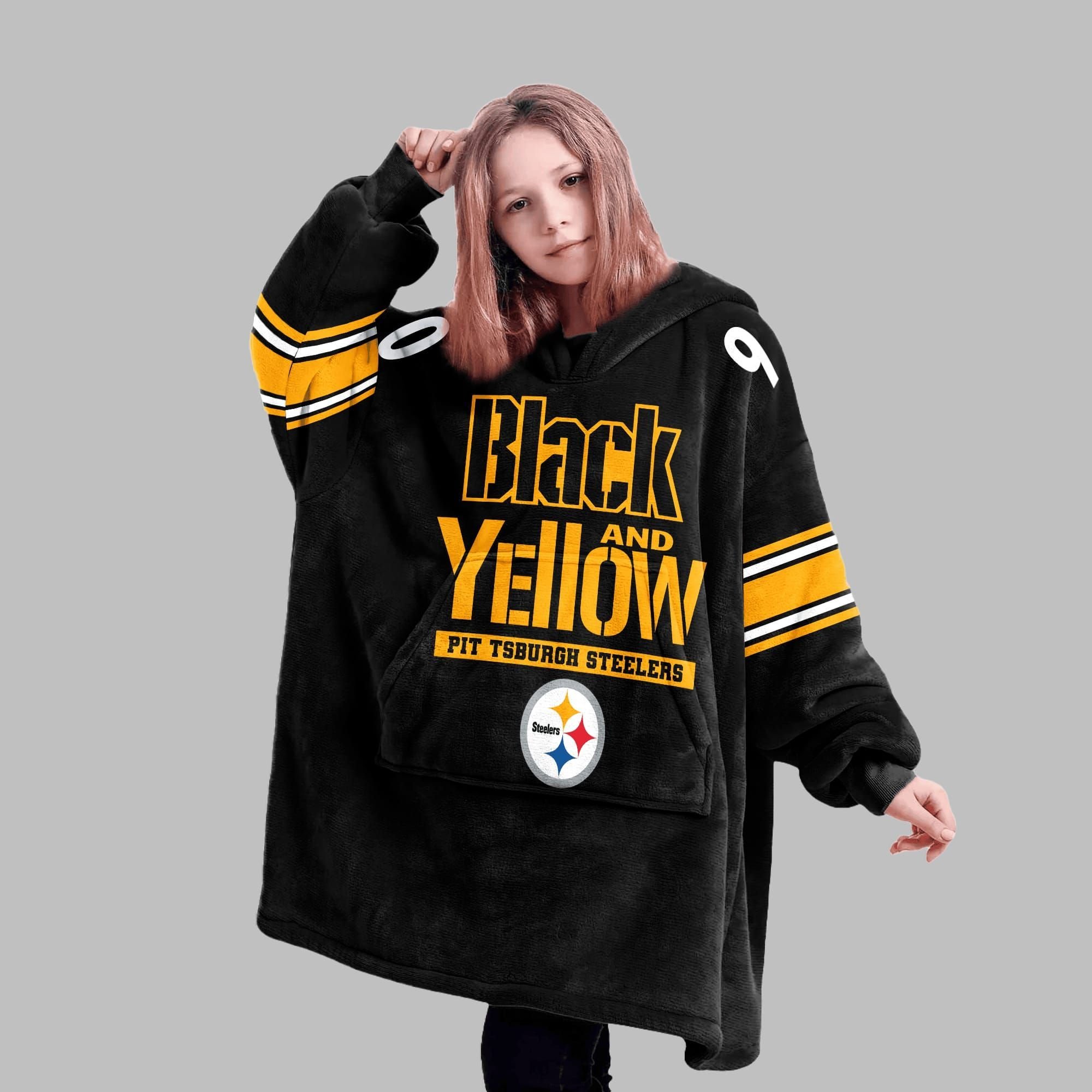2025 TJ Watt 90 Black And Yellow Steelers Blanket Hoodie 3 2025 TJ Watt 90 Black And Yellow Steelers Blanket Hoodie 3