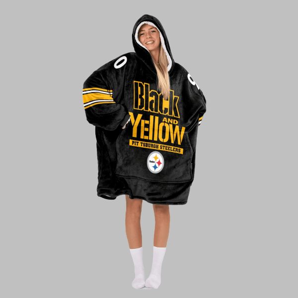 2025 TJ Watt 90 Black And Yellow Steelers Blanket Hoodie 4