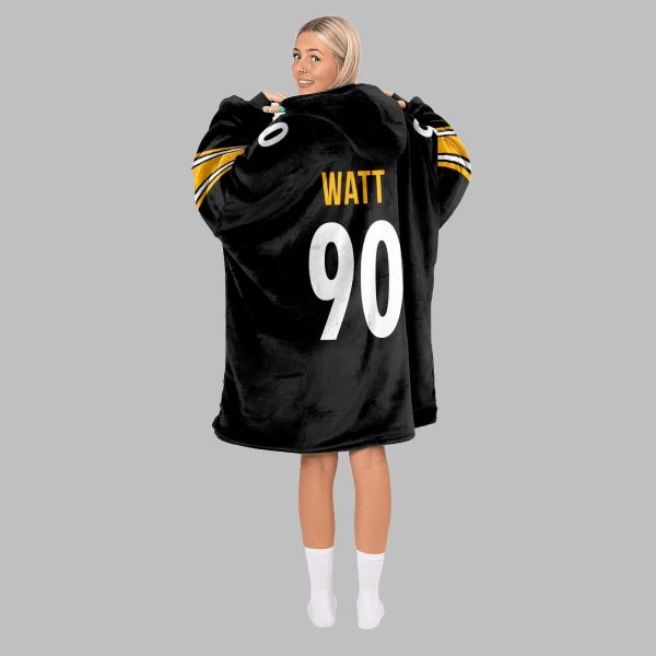 2025 TJ Watt 90 Black And Yellow Steelers Blanket Hoodie 5