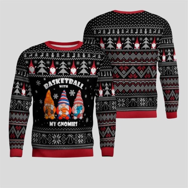2026 Christmas Basketball With My Gnomies Ugly Sweater 1