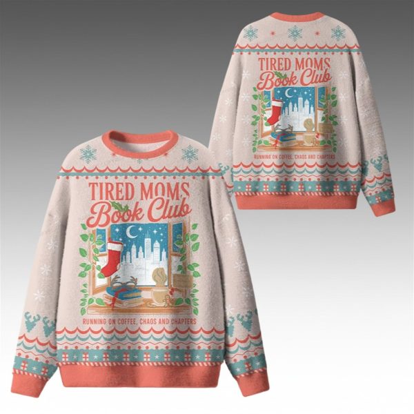 2026 Christmas Tired Moms Book Club Ugly Sweater 1 2