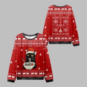 Taking a Cat to Eat Ramen Ugly Sweater 2025 Christmas 1 1