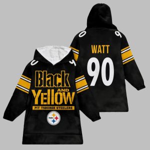 2025 TJ Watt 90 Black And Yellow Steelers Blanket Hoodie 1