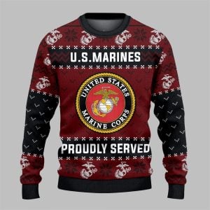 2025 Christmas US Marines Proudly Server Ugly Sweater 1