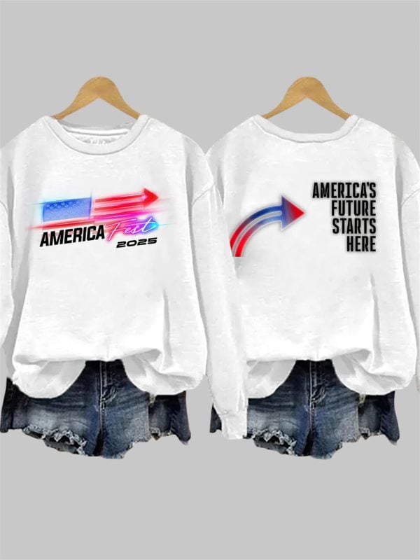 America Fest 2025 America's Future Starts Here Print Sweatshirt
