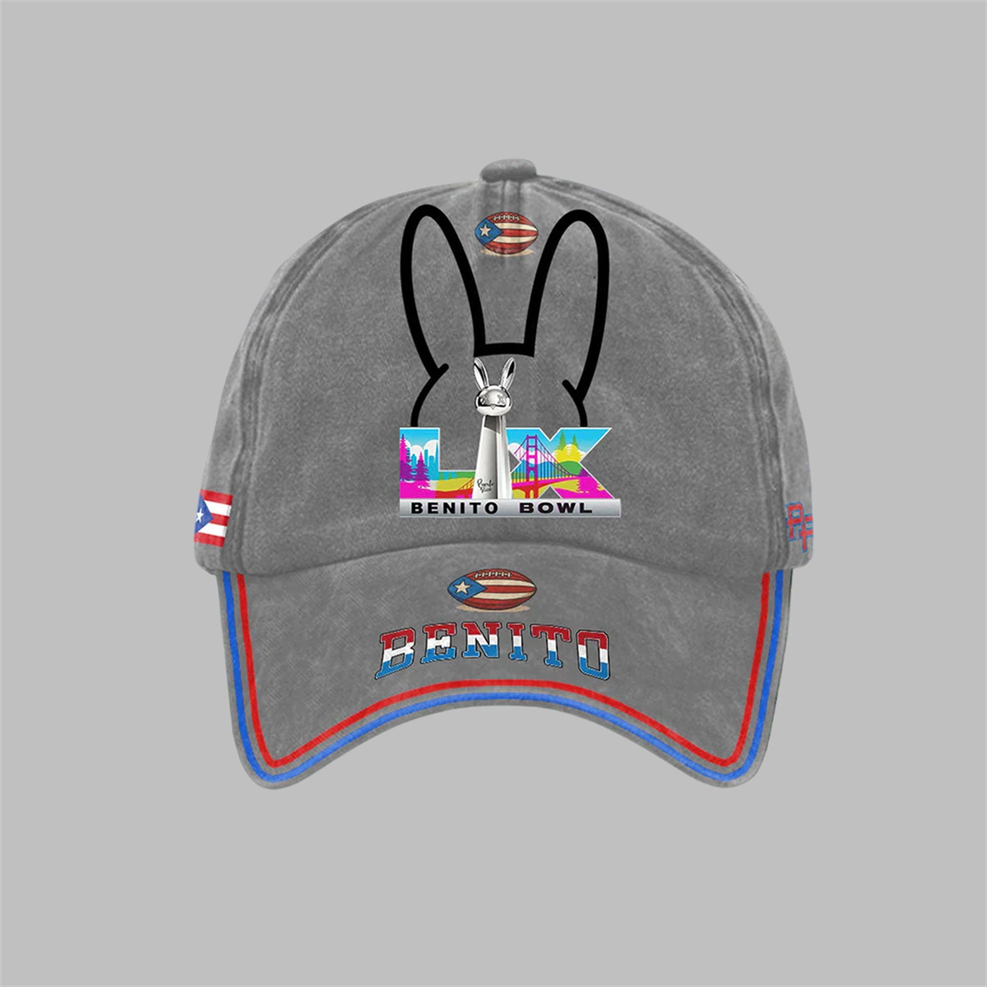 Bad Bunny Benito Bowl Football Printed Hat Bad Bunny Benito Bowl Football Printed Hat