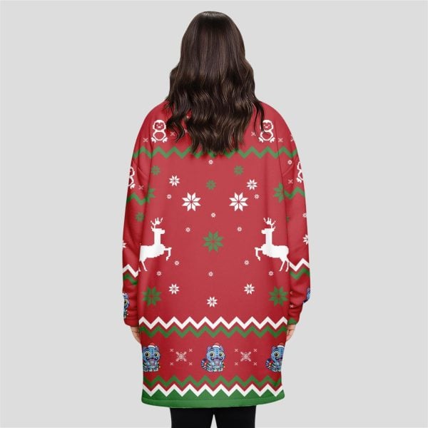 Blue Cat Ugly Christmas Hoodie Blanket 4