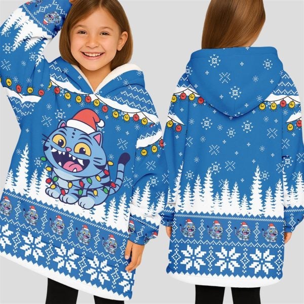 Blue Tiger Christmas Hoodie Blanket 5