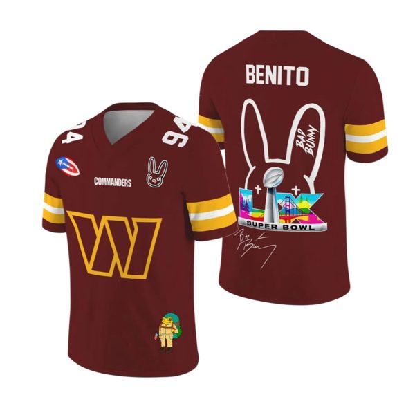 CommandersBad Bunny Bowl LX 2025 2026 Jersey 1 2