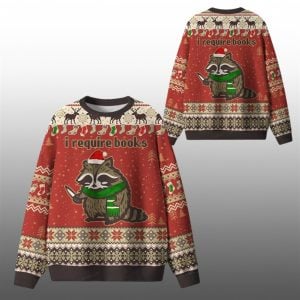 2026 Christmas I Require Books Ugly Sweater 1 1