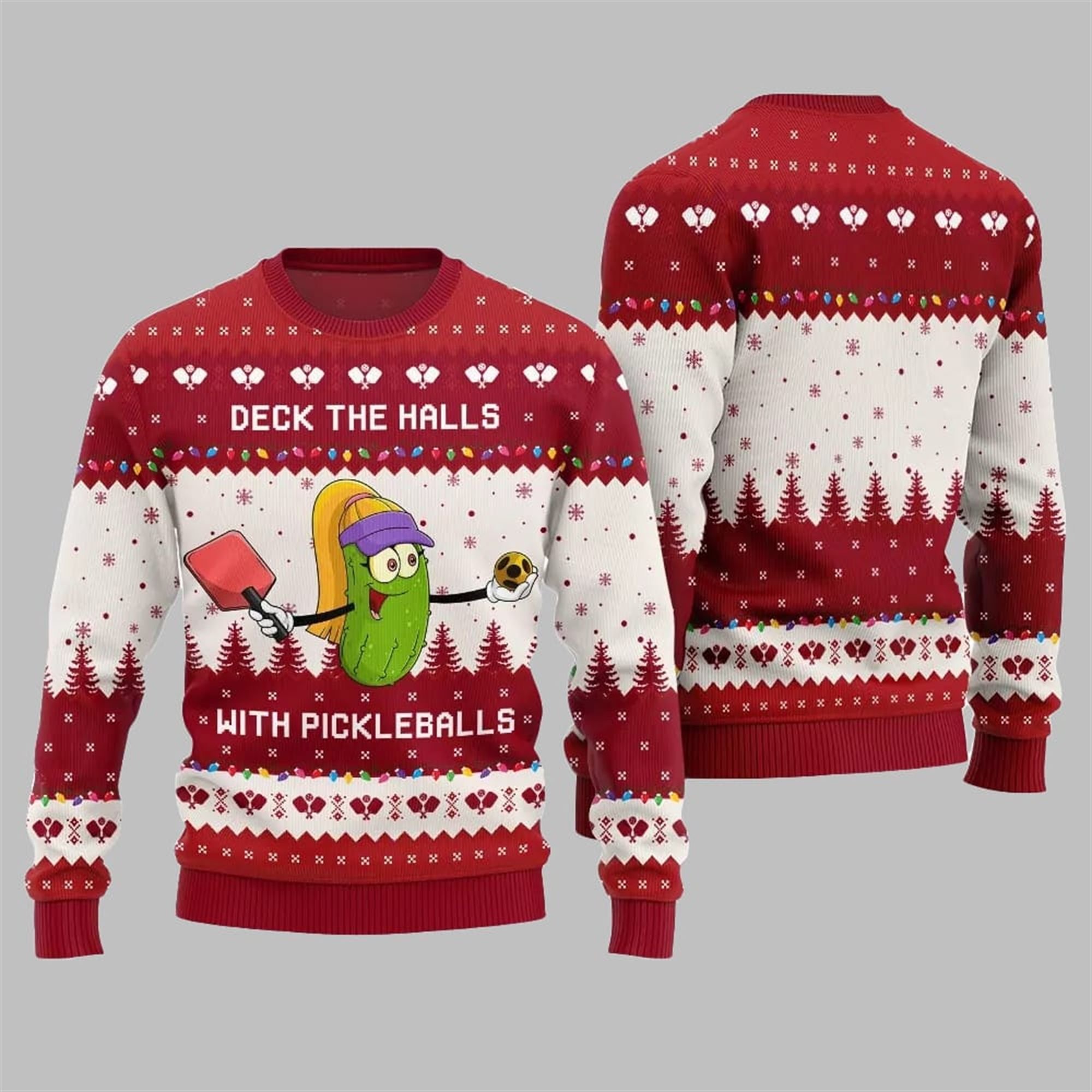 Deck the Halls with Pickleballs Ugly Xmas Sweater 1 Deck the Halls with Pickleballs Ugly Xmas Sweater 1