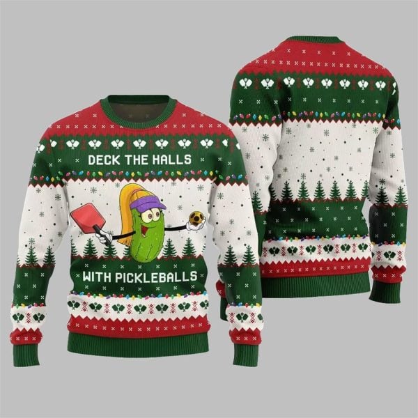 Deck the Halls with Pickleballs Ugly Xmas Sweater 2
