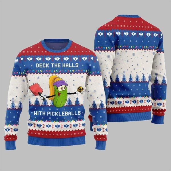 Deck the Halls with Pickleballs Ugly Xmas Sweater 3