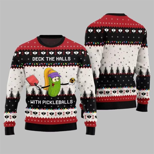 Deck the Halls with Pickleballs Ugly Xmas Sweater 4