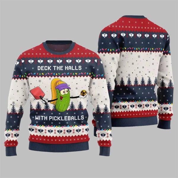 Deck the Halls with Pickleballs Ugly Xmas Sweater 5