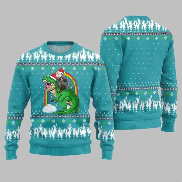 Dinosaur And Opossum Ugly Sweater 2025 Christmas 1