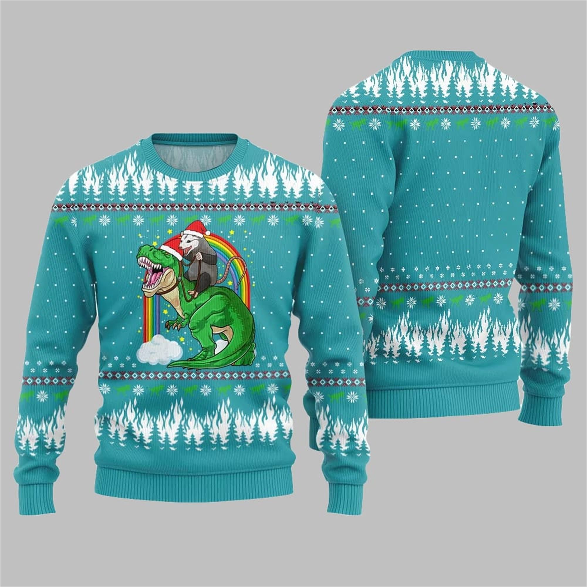 Dinosaur And Opossum Ugly Sweater 2025 Christmas 1 Dinosaur And Opossum Ugly Sweater 2025 Christmas 1